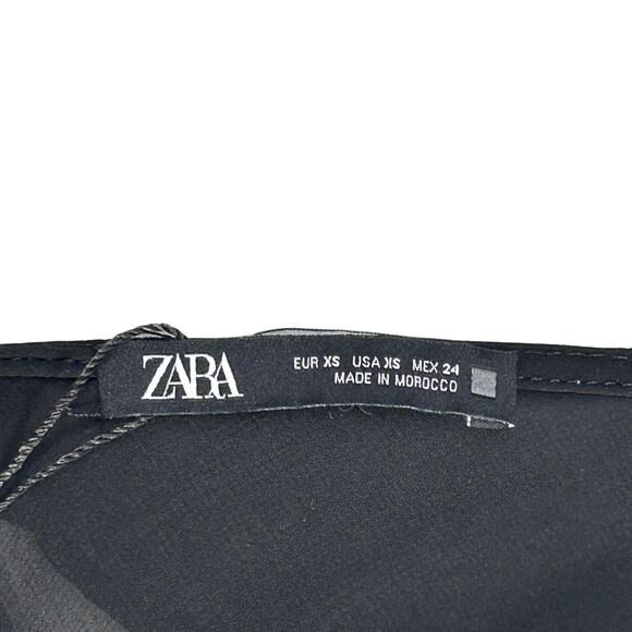 Zara Camisole Ruffle Top Chiffon V-Neck Black - Picture 5 of 6